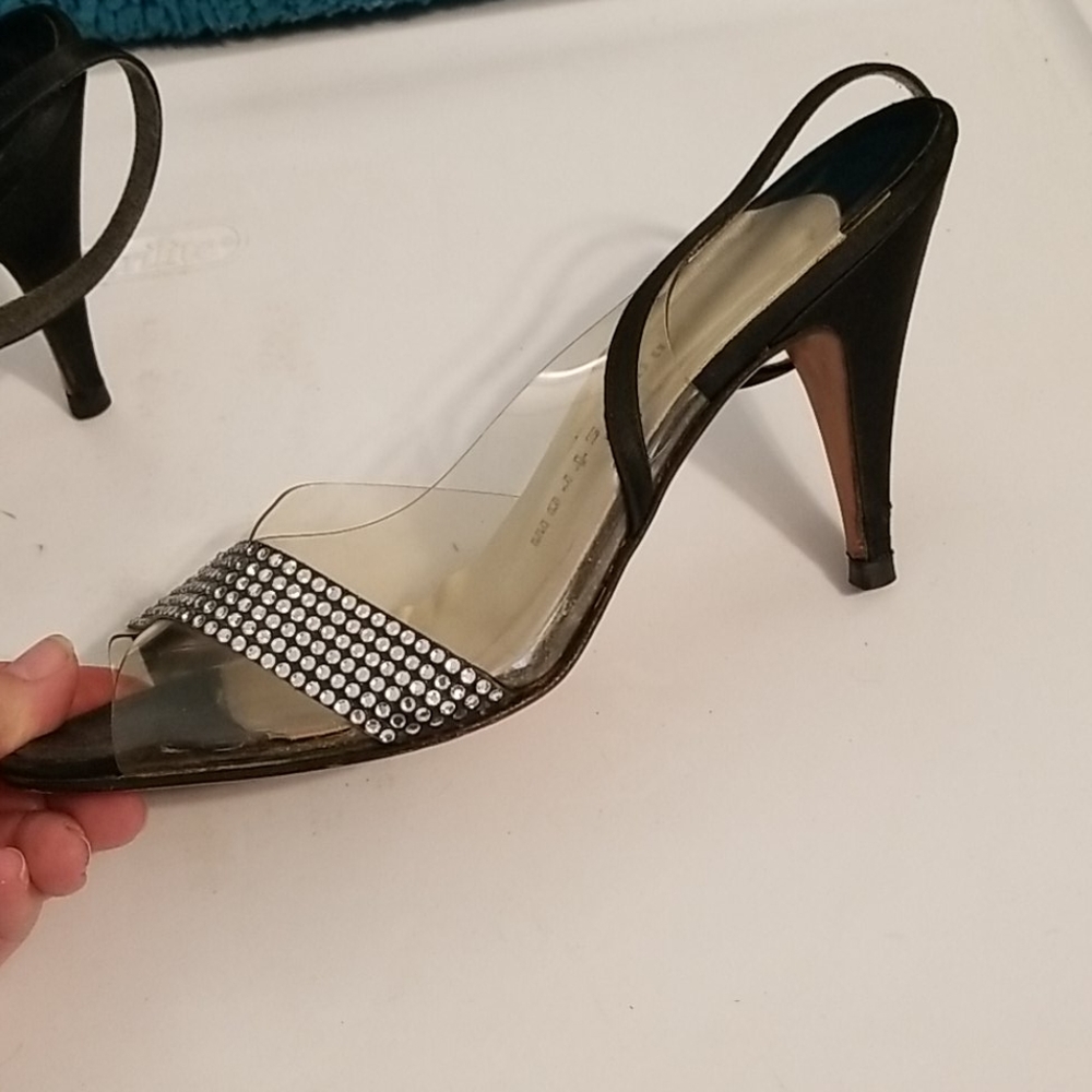 Amano Black Pois de sois rhinestone sling back